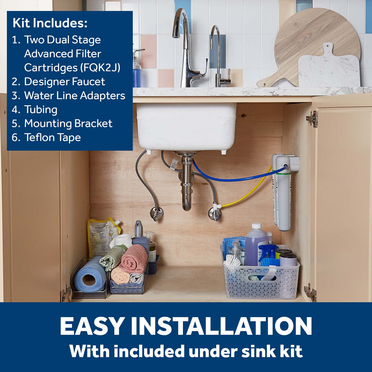 GE Under Sink (Dual Stage) Water Filtration System with Faucet - GXK255TBN