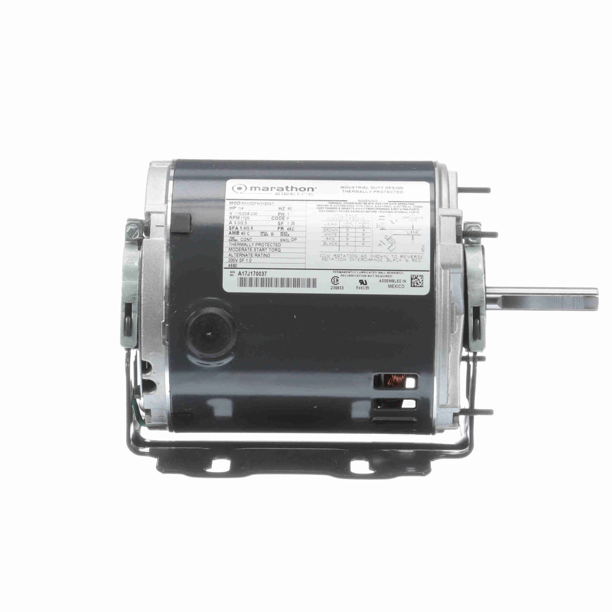 M4680 (Marathon) | Belt Drive Blower Motor | 0.25 HP | 1 Phase | ODP | 1725 RPM | 115/208-230 Volts