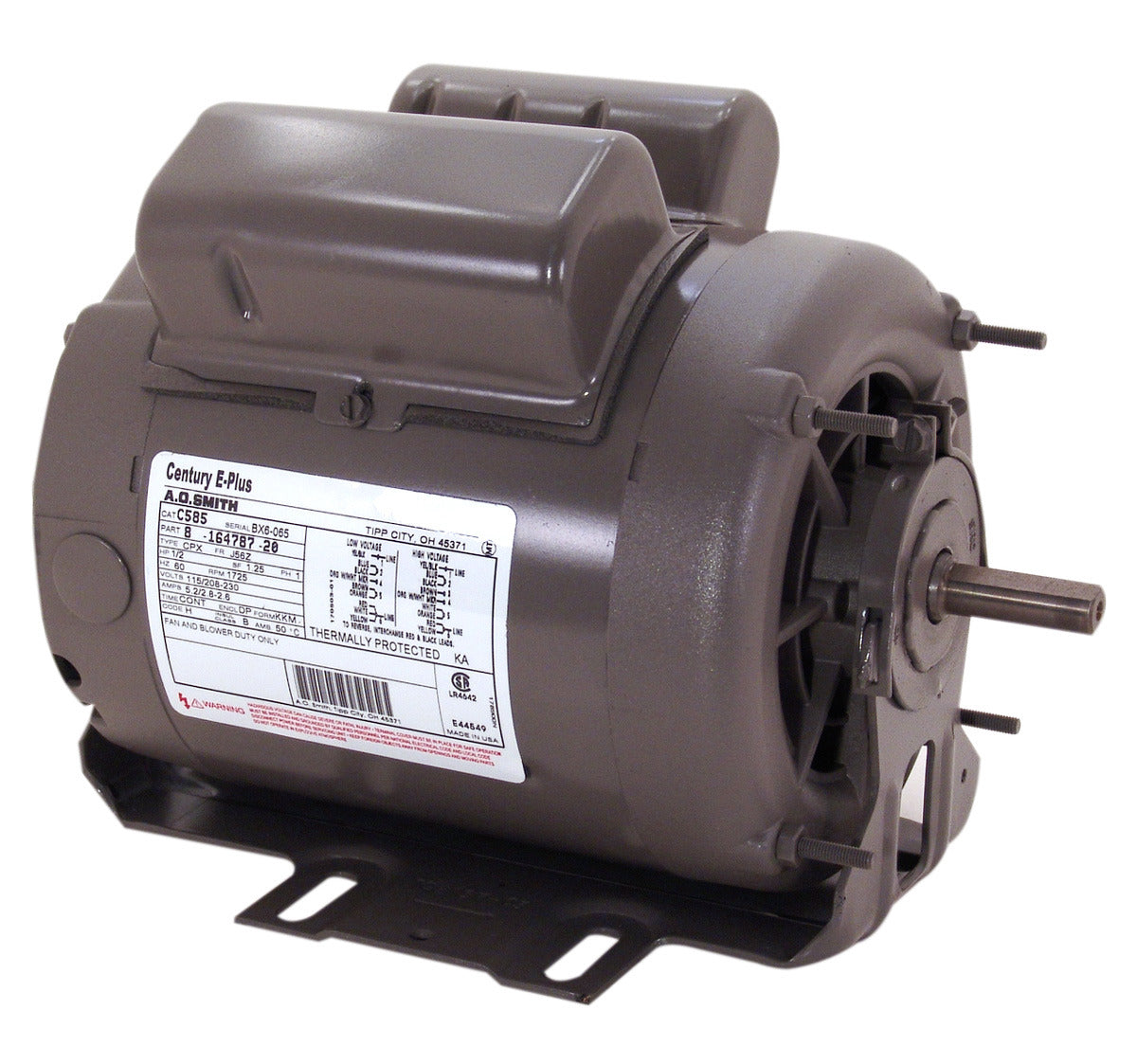 UC585 (Century) | General Purpose Motor | 0.5 HP | 1 Phase | ODP | 1725 RPM | 115/208-230 Volts