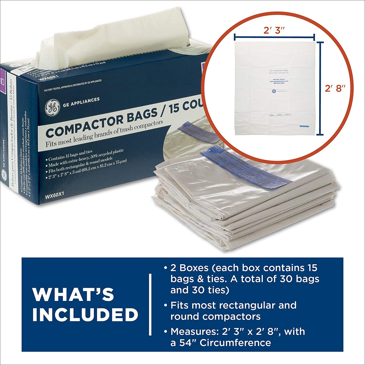 GE | (WX60X1-2PK) 15" Universal Compactor Bags (30 qty)