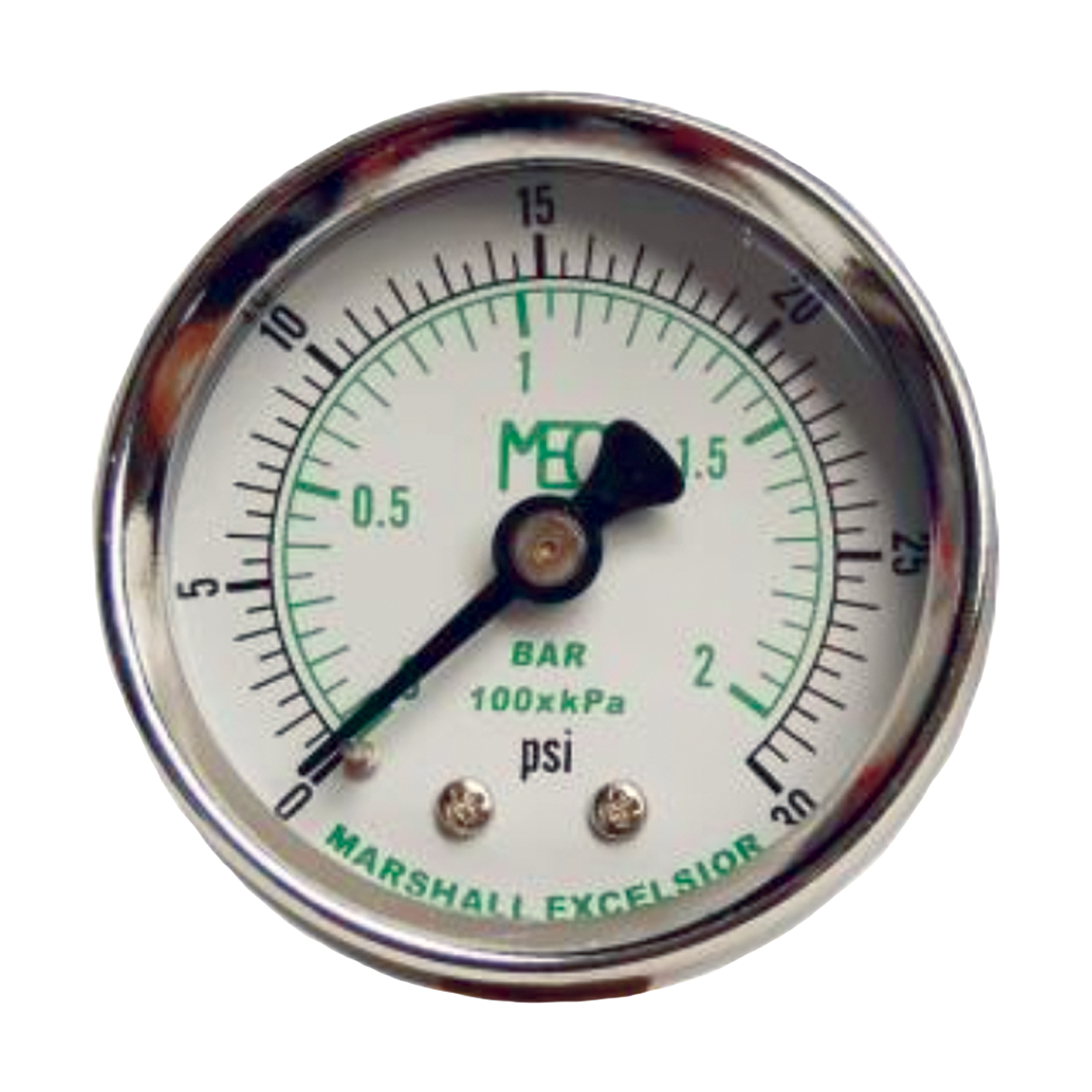 MEJ511 (Marshall Excelsior) Gauge-1/4 Mpt Br Bck Mt 2 Stl Dr 0-30Psi