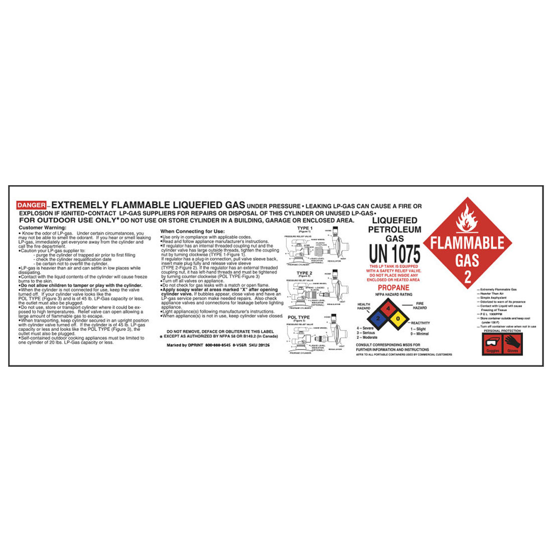 V56-R (Douglass) Decal-Vinyl Propane Hazard 4 Colors