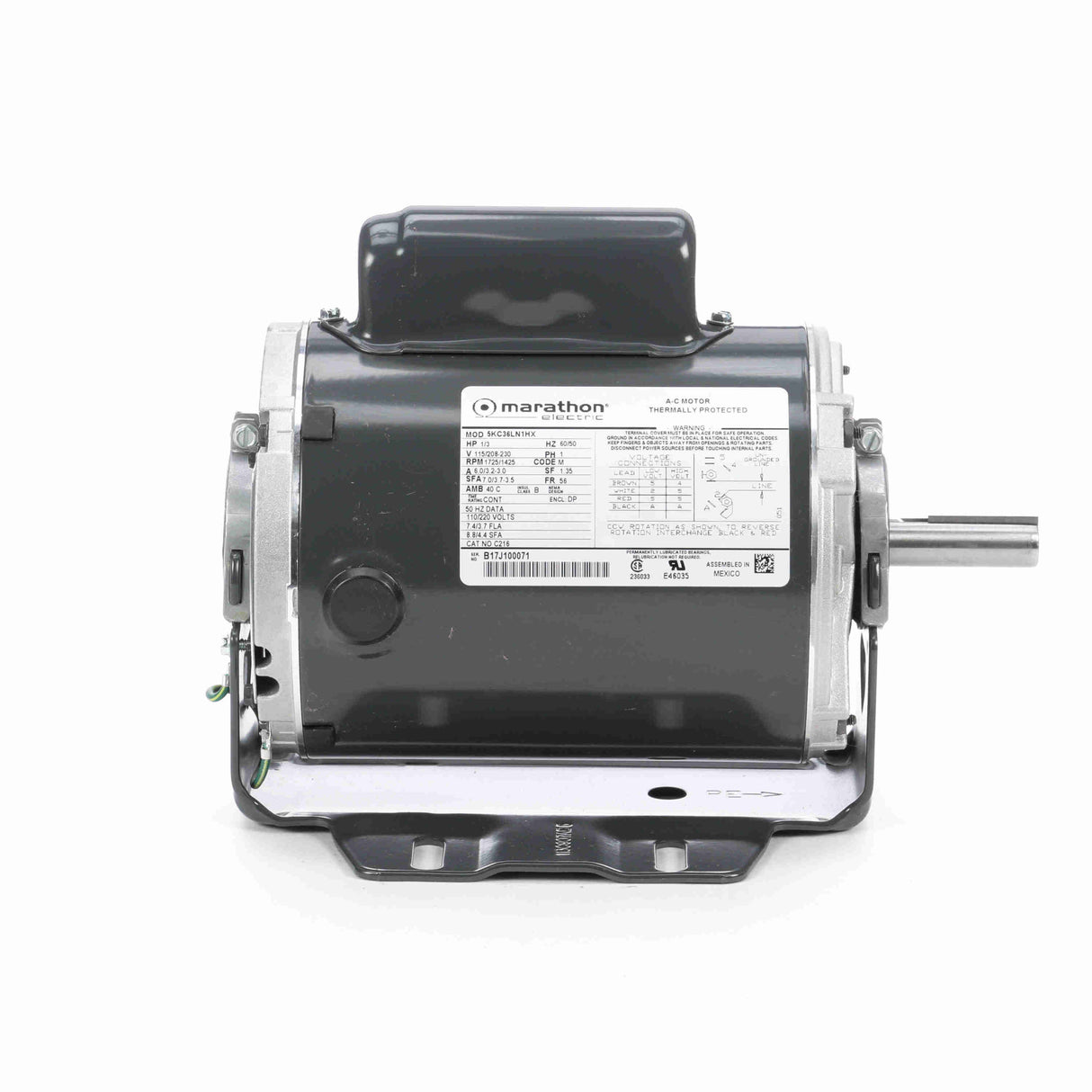 MC216 (Marathon) | General Purpose Motor | 0.33 HP | 1 Phase | ODP | 1725 RPM | 115/208-230 Volts
