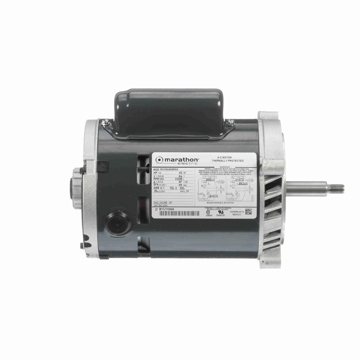 MC331 (Leeson) | Jet Pump Motor | 0.5 HP | 1 Phase | ODP | 3450 RPM | 115/230 Volts