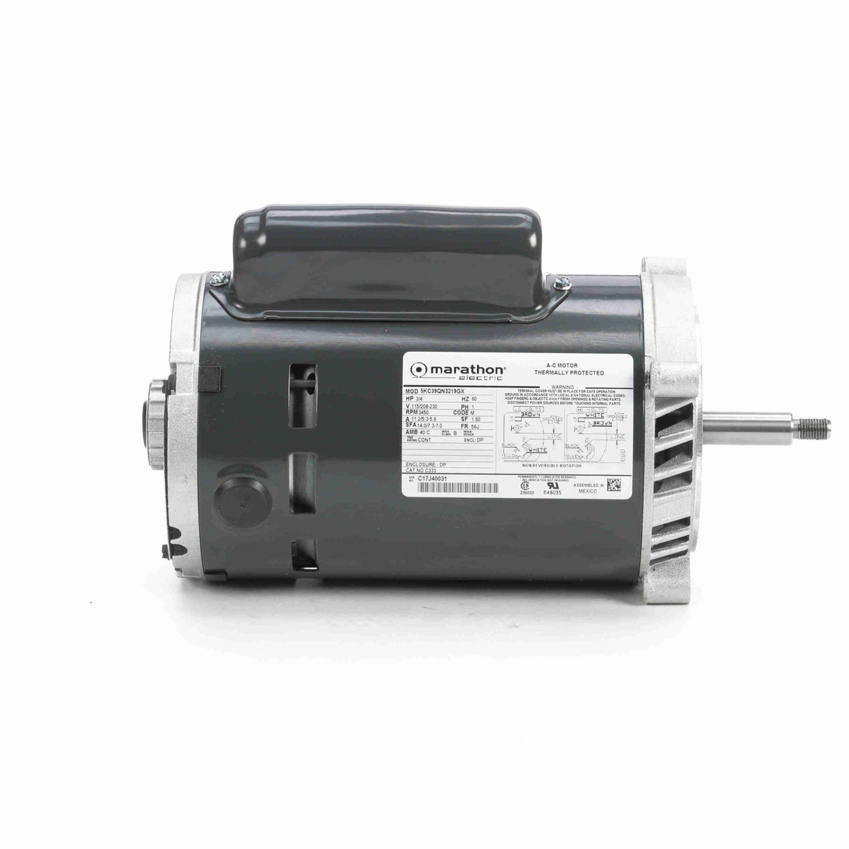 MC333 (Leeson) | Jet Pump Motor | 0.75 HP | 1 Phase | ODP | 3450 RPM | 115/208-230 Volts