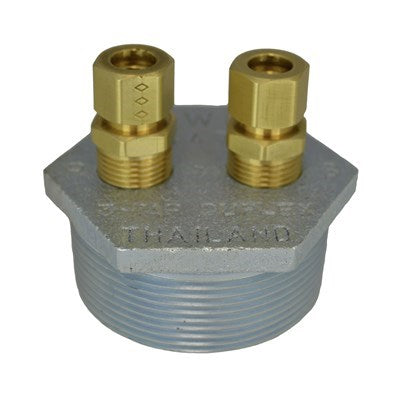 14475 (R.W. Beckett Corp) | Bushing Duplex W/Nuts | Duplex Tank Bushings | 4-Way Tap With Compression Fittings | MPT