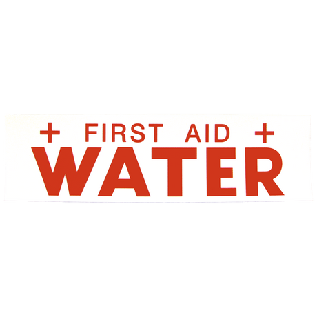 1445 (Mid America Graphics) Decal-First Aid Water 2.5X9 Red On Wht