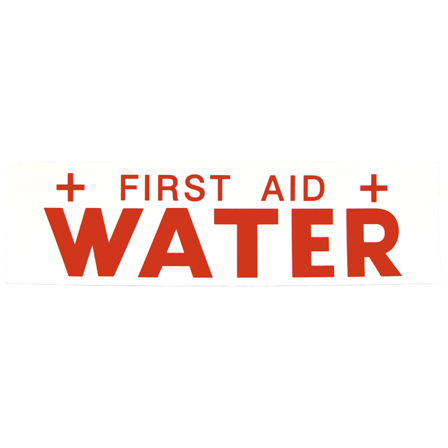 1445 (Mid America Graphics) Decal-First Aid Water 2.5X9 Red On Wht