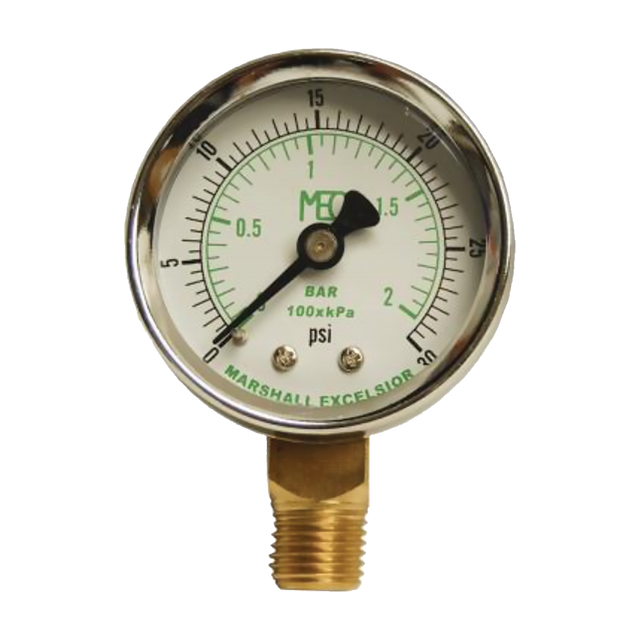 101D-204C (Marshall Excelsior) Gauge-1/4 Mpt Br Btm Mt 2Stl Dry 0-30Psi